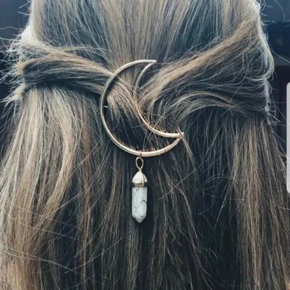 🌙Boho Crescent Moon Marble Stone Barrette - Picture 1 of 5
